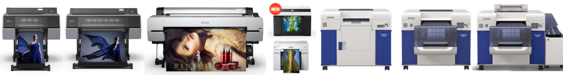 this is an image of the full range of Surecolor wide format printers as well as SureLab photo printers